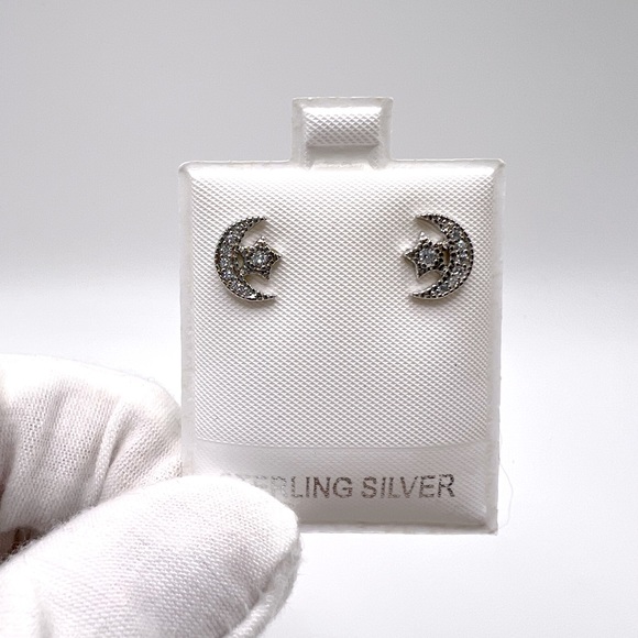 Sterling Silver Moon & Star Earrings - Picture 3 of 14